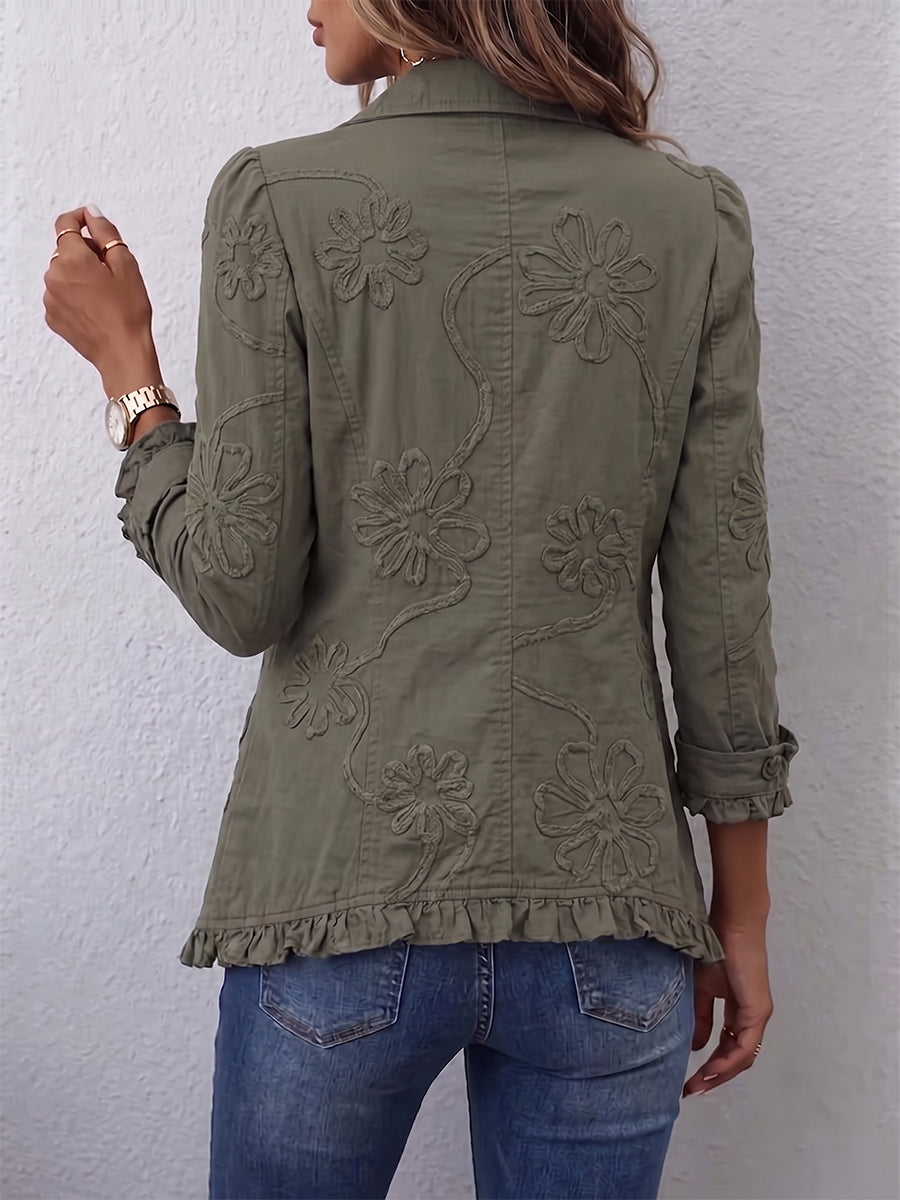 Boho-Chic Floral Utility Ruffled Trim Jacket