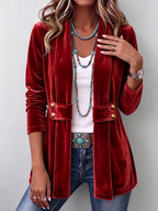 Vintage Lapel Button-Accent Long Sleeve Open Front Jacket