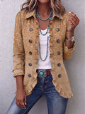 Western Pattern Print Ruffle Jacket - Khaki