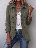 Boho-Chic Floral Utility Ruffled Trim Jacket - Retro Green