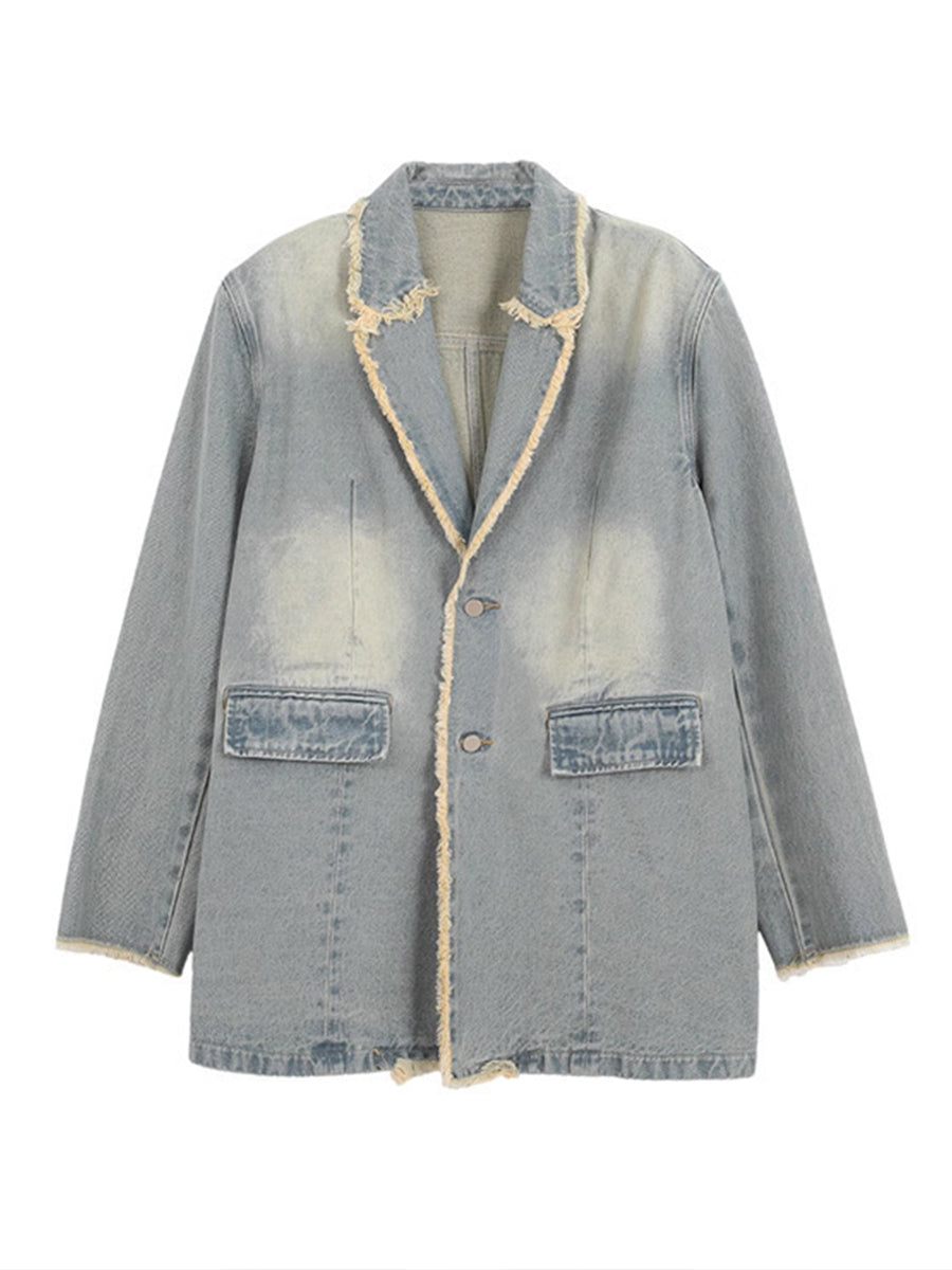 Vintage-Style Oversized Blazer with Raw Edges