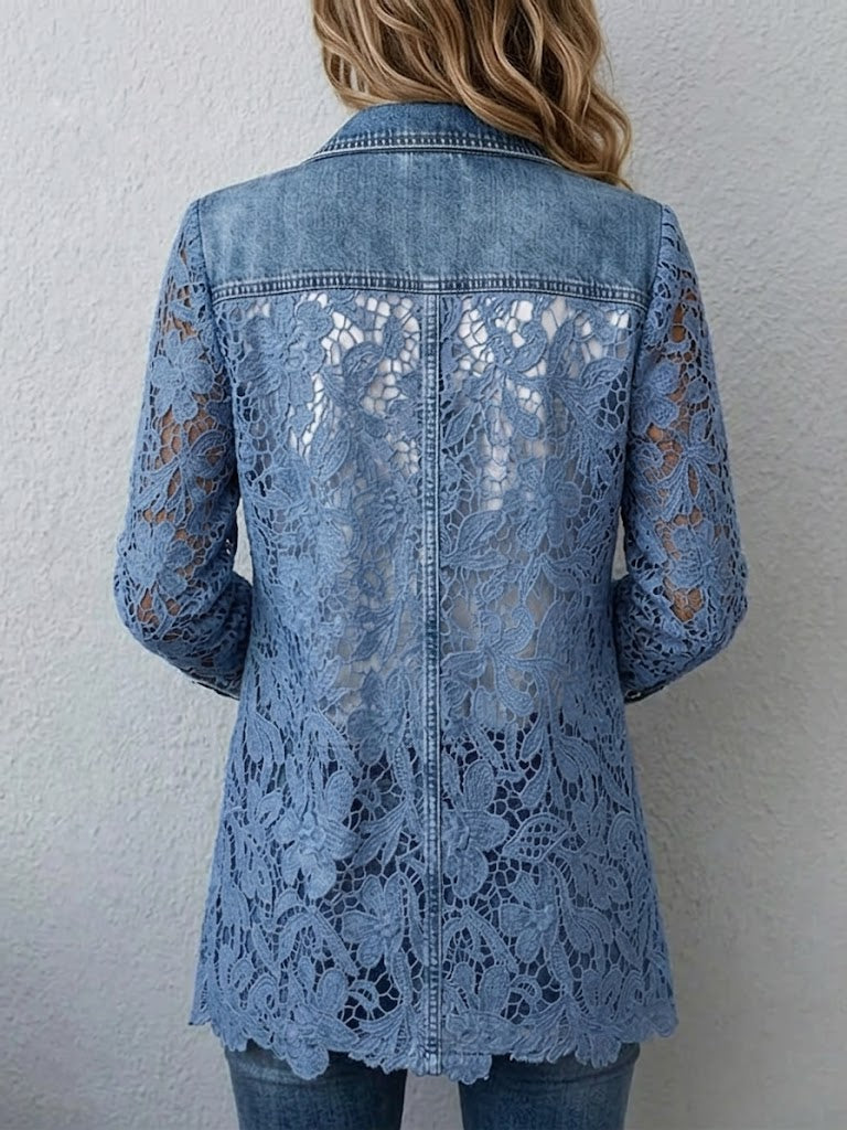 Blazer Jacket with Floral Lace Paneling
