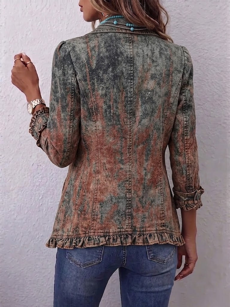 Vintage Gradient Textured Print Ruffle Jacket