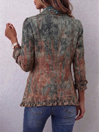 Vintage Gradient Textured Print Ruffle Jacket