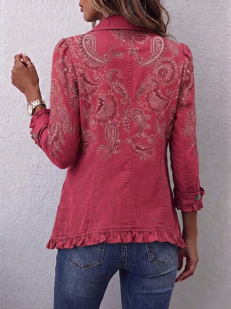 Vintage Paisley Print Ruffled Jacket