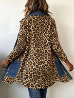 Leopard Print Denim Panel Contrast Longline Jacket