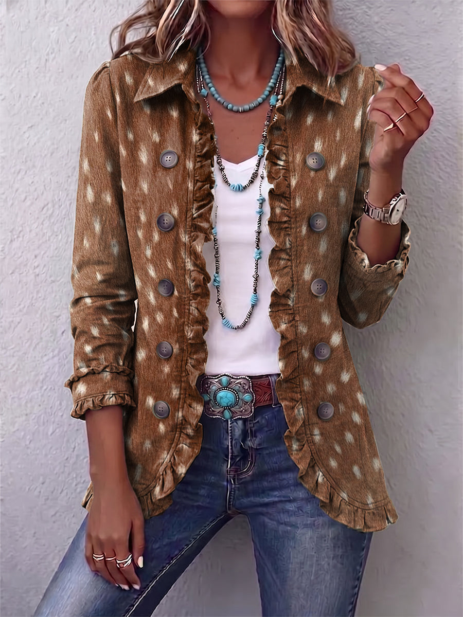 Bohemian Animal-Print Ruffled Jacket - Brown