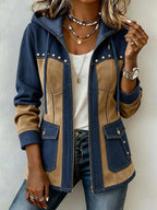 Patchwork Hooded Jacket - Navy & Camel