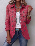 Vintage Paisley Print Ruffled Jacket - Rose Pink
