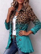 Leopard Ombre Ruffle Blazer Jacket