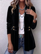 Vintage Lapel Button-Accent Long Sleeve Open Front Jacket