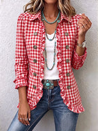 Gingham Ruffled Button-Down Jacket