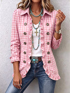 Gingham Ruffled Button-Down Jacket