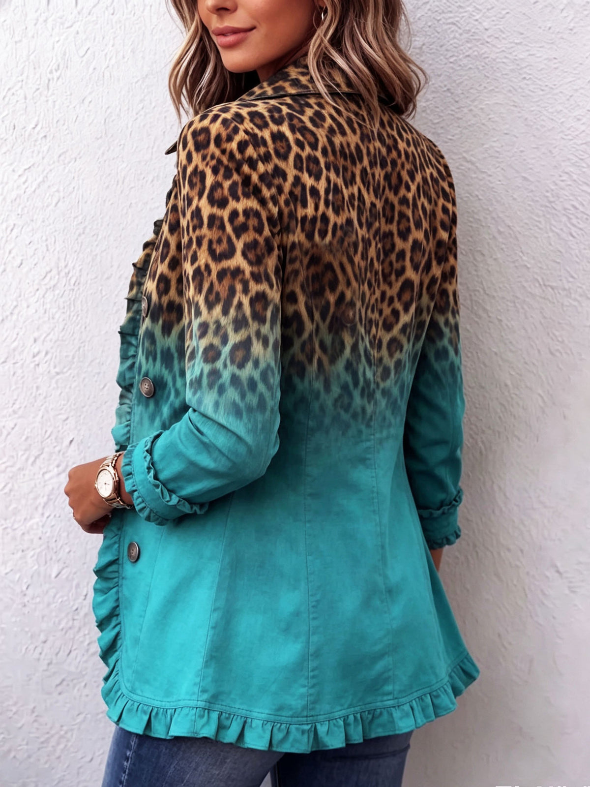 Leopard Ombre Ruffle Blazer Jacket