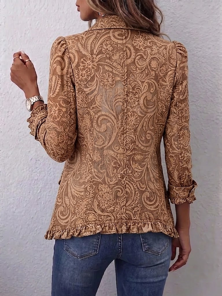 Vintage Bohemian Floral Print Ruffled Jacket