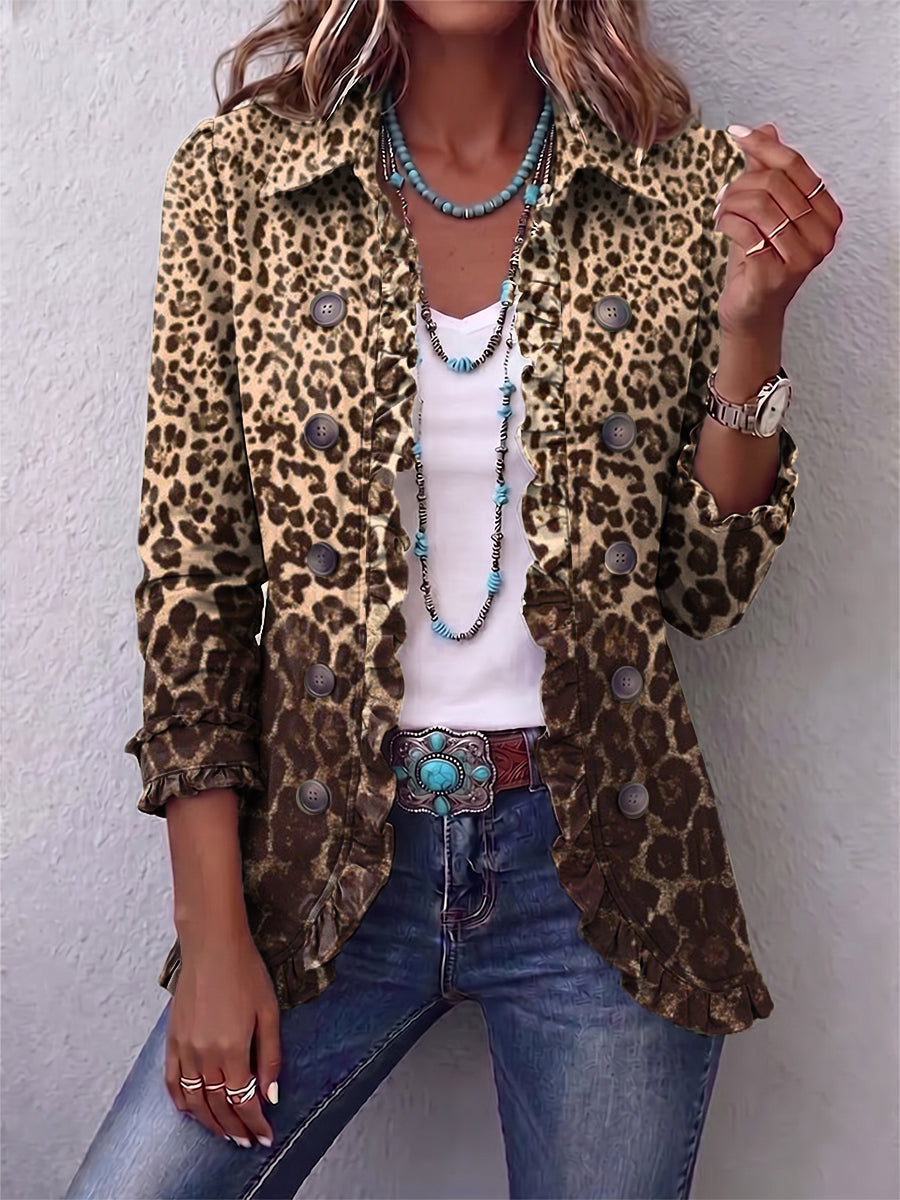 Leopard Print Ruffled Jacket - Multicolor