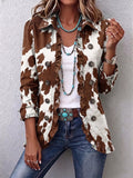 Cow-Print Ruffle Jacket - Brown