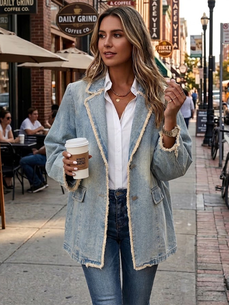 Vintage-Style Oversized Blazer with Raw Edges