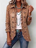 Vintage Bohemian Floral Print Ruffled Jacket - Brown