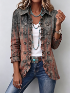 Vintage Gradient Textured Print Ruffle Jacket - Desert Wash