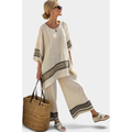 Women's Striped Relaxed Two-Piece Set - White