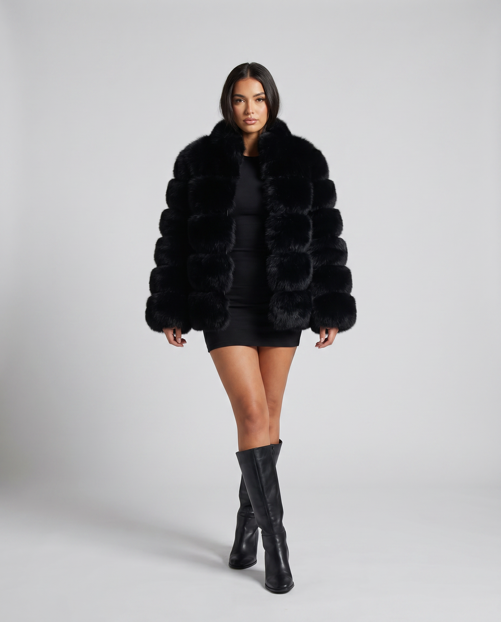 Women's Cropped Faux Fur Jacket - Brown