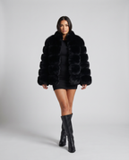 Women's Cropped Faux Fur Jacket - Brown