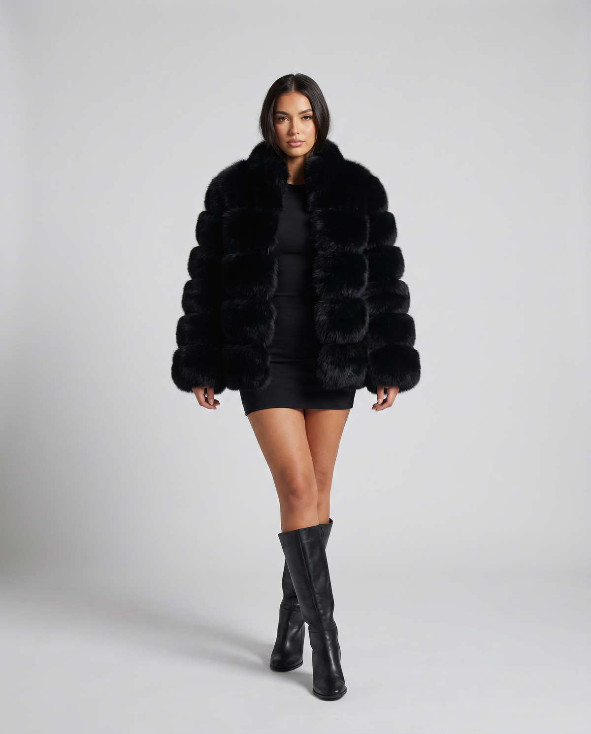 Women's Cropped Faux Fur Jacket - Brown