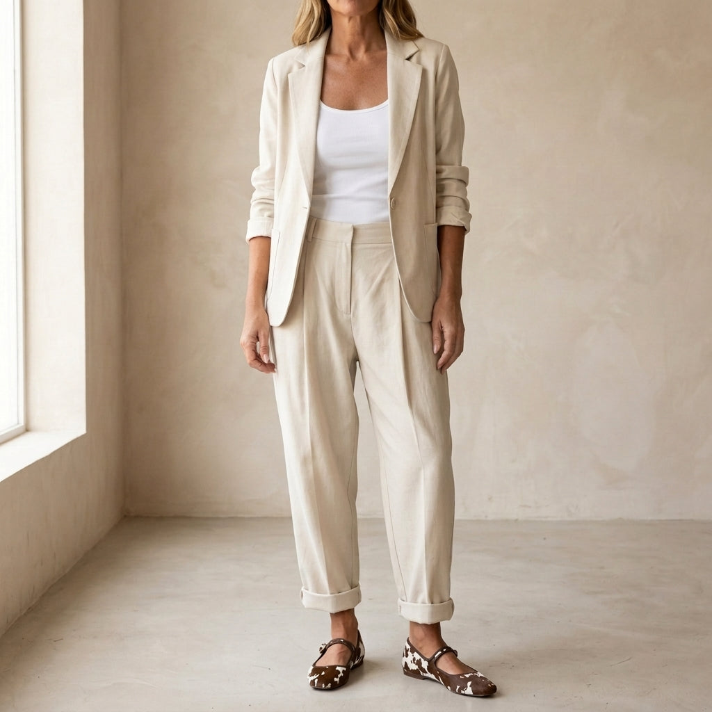 Women's Relaxed Suit Set Blazer & Trousers - Beige
