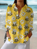 Women's Bee Print Long Sleeve Blouse - Multicolour