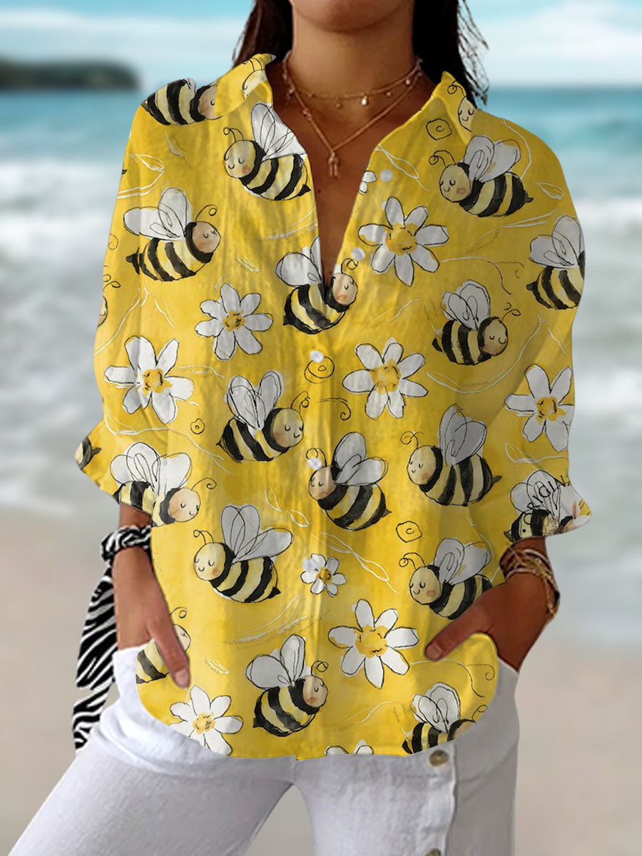 Women's Bee Print Long Sleeve Blouse - Multicolour