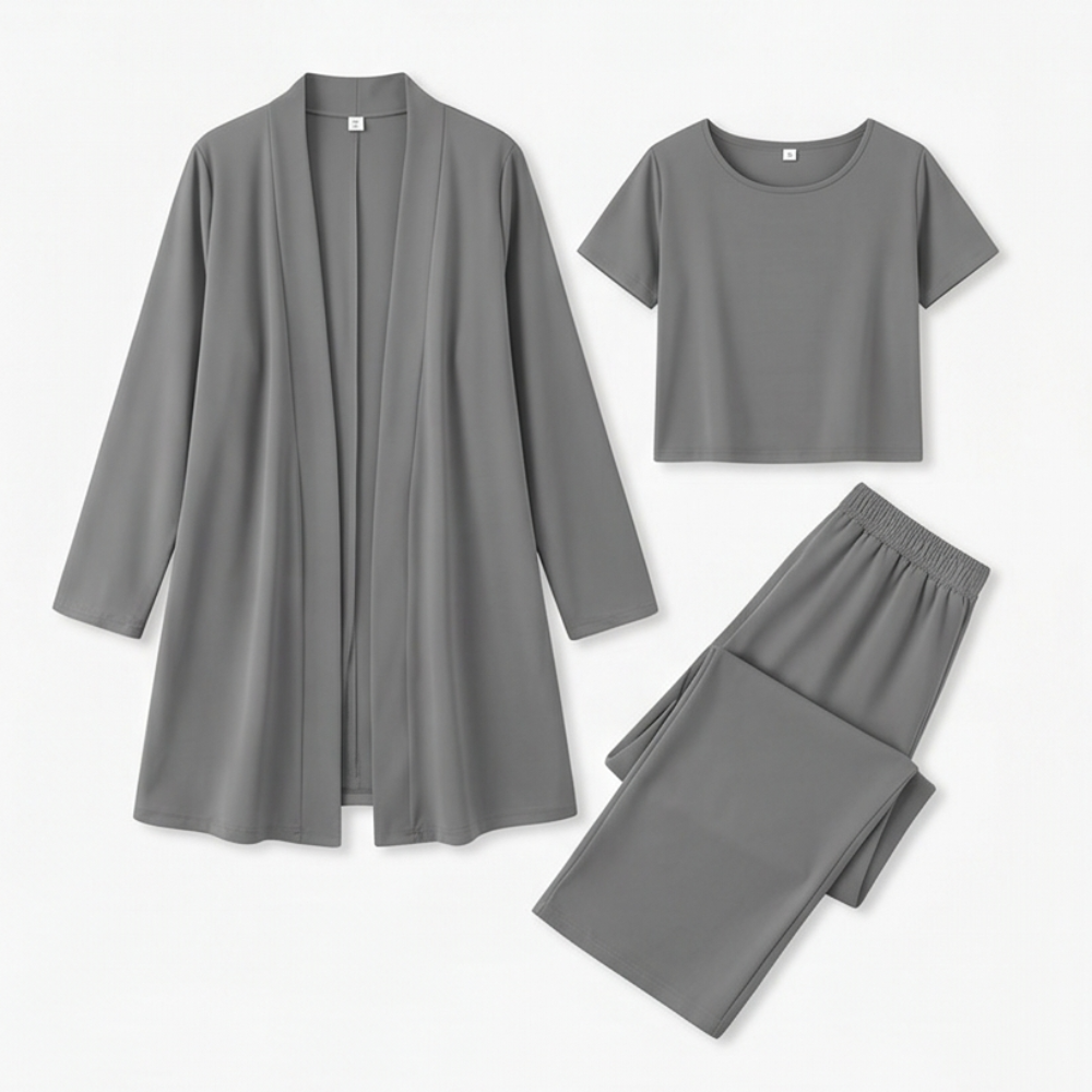 Women's 3-Piece Pants Set with Drape Cardigan