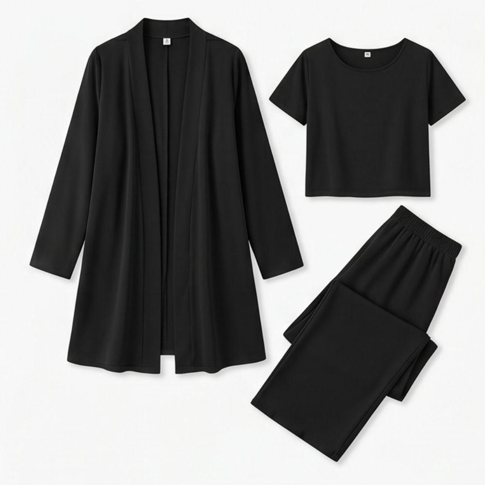 Women's 3-Piece Pants Set with Drape Cardigan