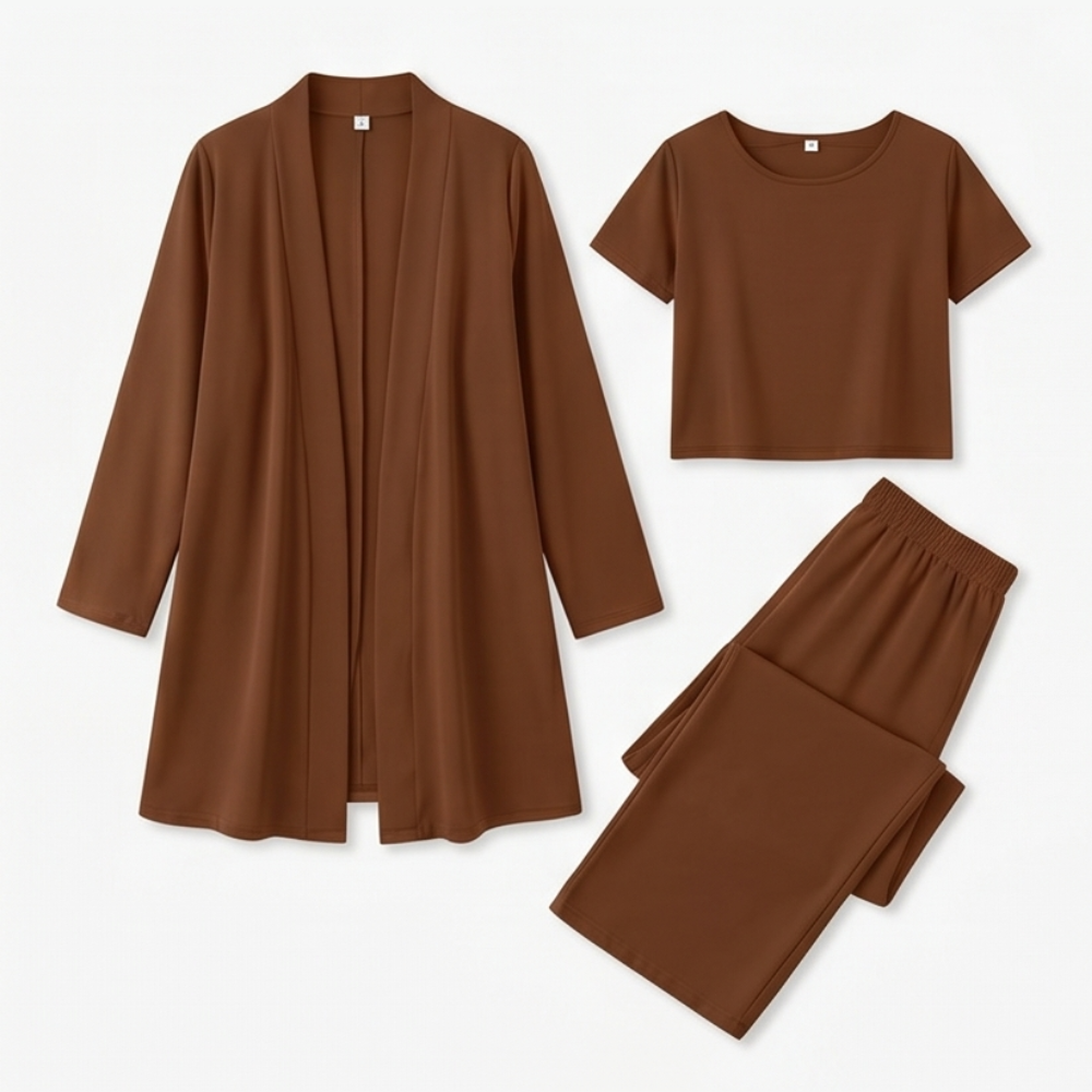 Women's 3-Piece Pants Set with Drape Cardigan