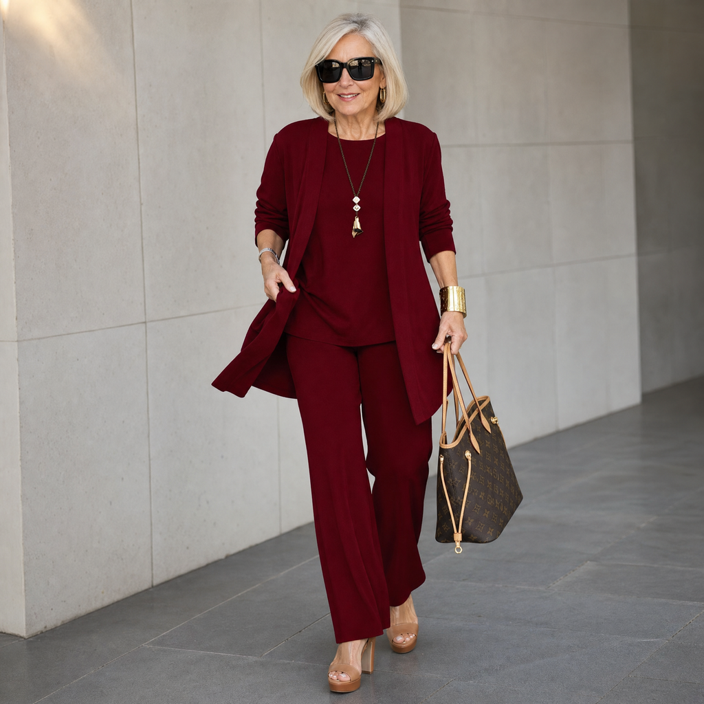 Women's 3-Piece Pants Set with Drape Cardigan