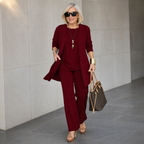 Women's 3-Piece Pants Set with Drape Cardigan