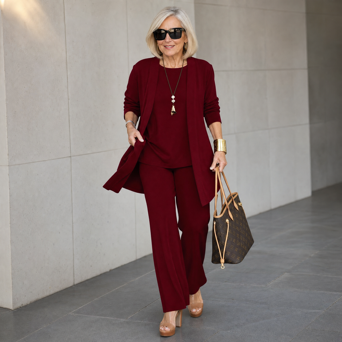 Women's 3-Piece Pants Set with Drape Cardigan