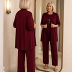 Women's 3-Piece Pants Set with Drape Cardigan