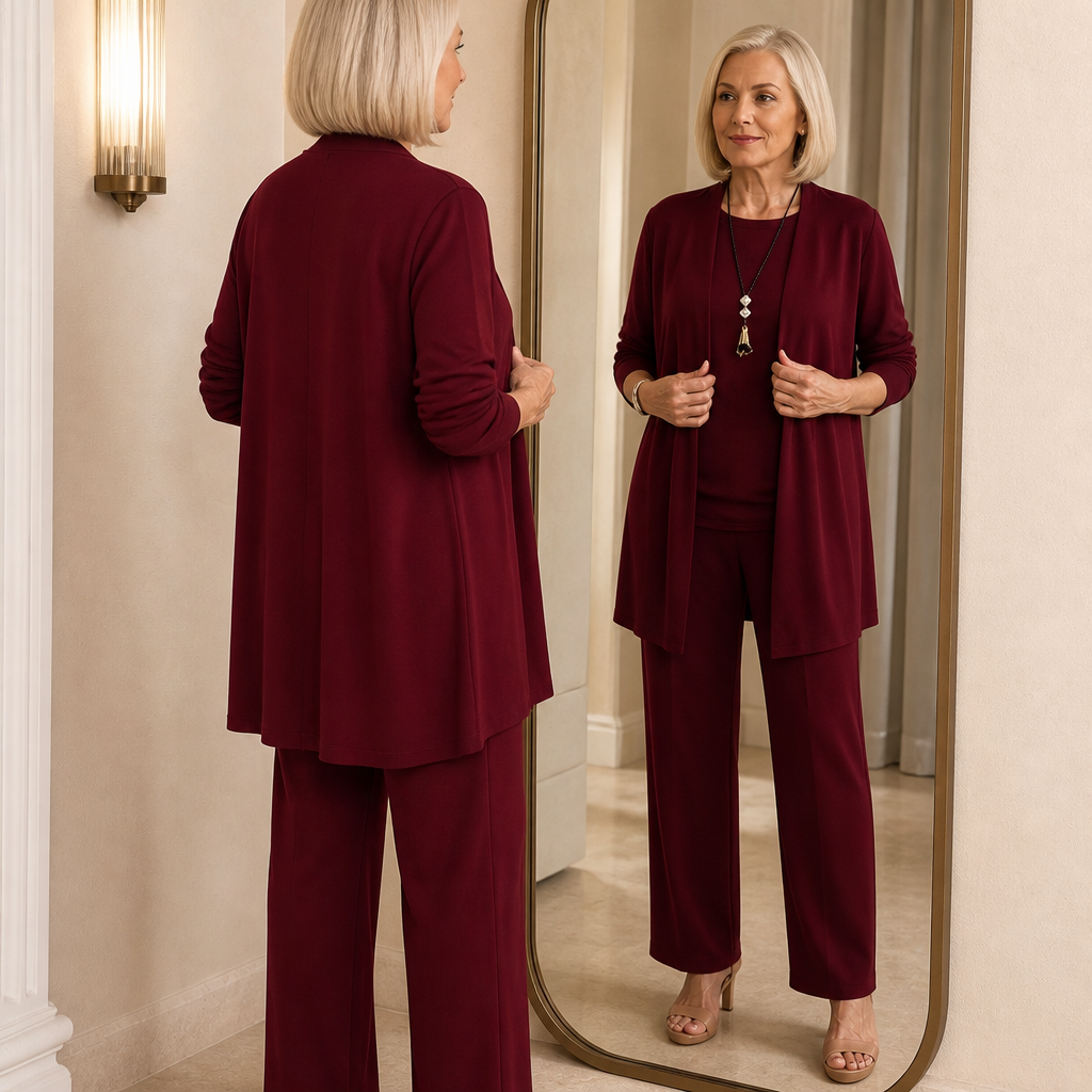 Women's 3-Piece Pants Set with Drape Cardigan