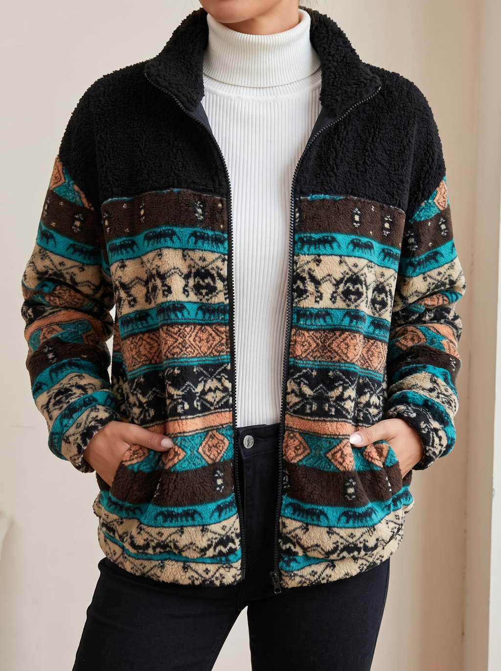 Striped Aztec Sherpa Jacket