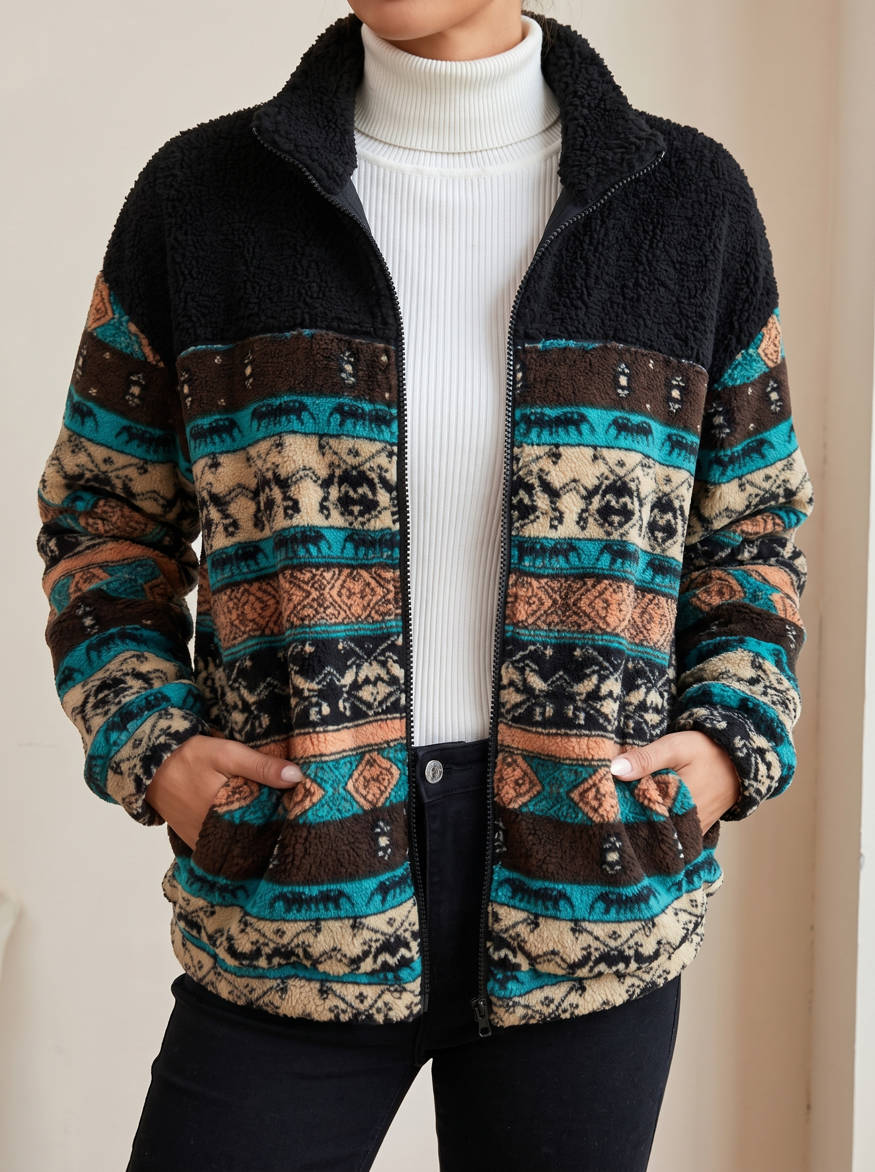 Striped Aztec Sherpa Jacket