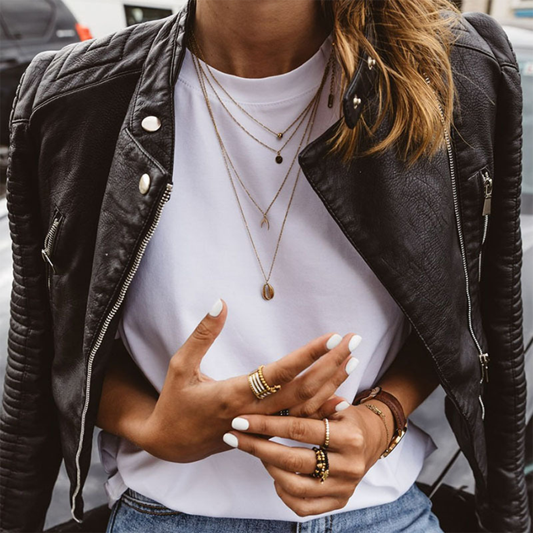 Women's Biker Jacket with Ribbed Sleeves