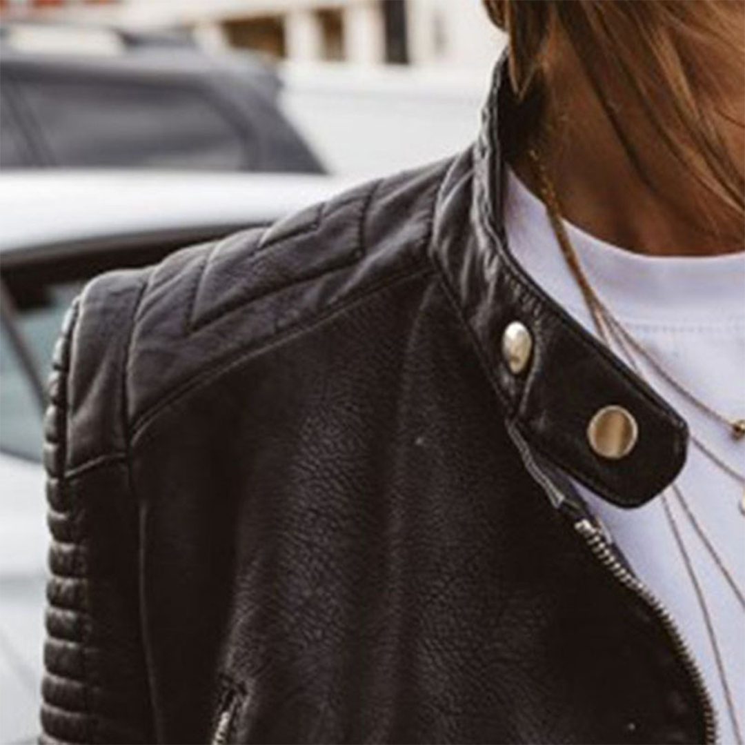 Women's Biker Jacket with Ribbed Sleeves