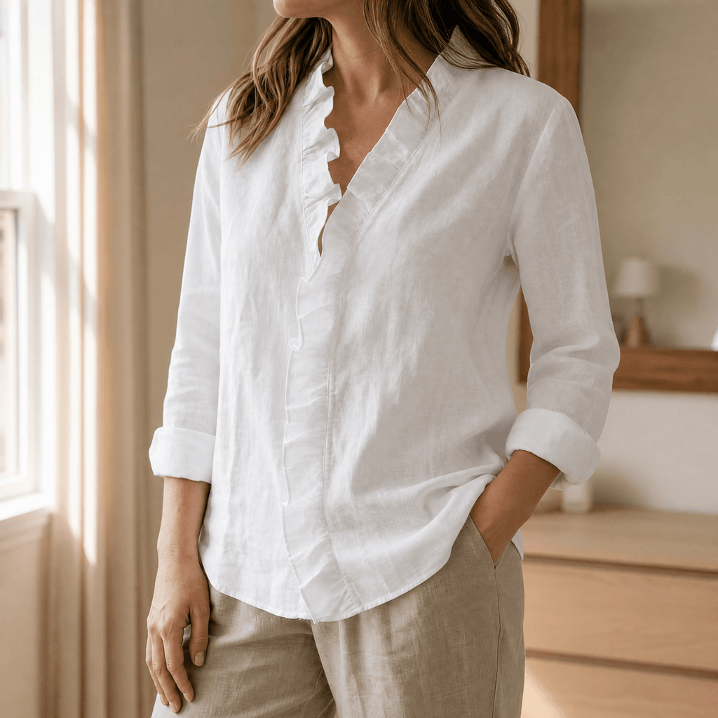 Women's Ruffle Neck Long Sleeve Blouse