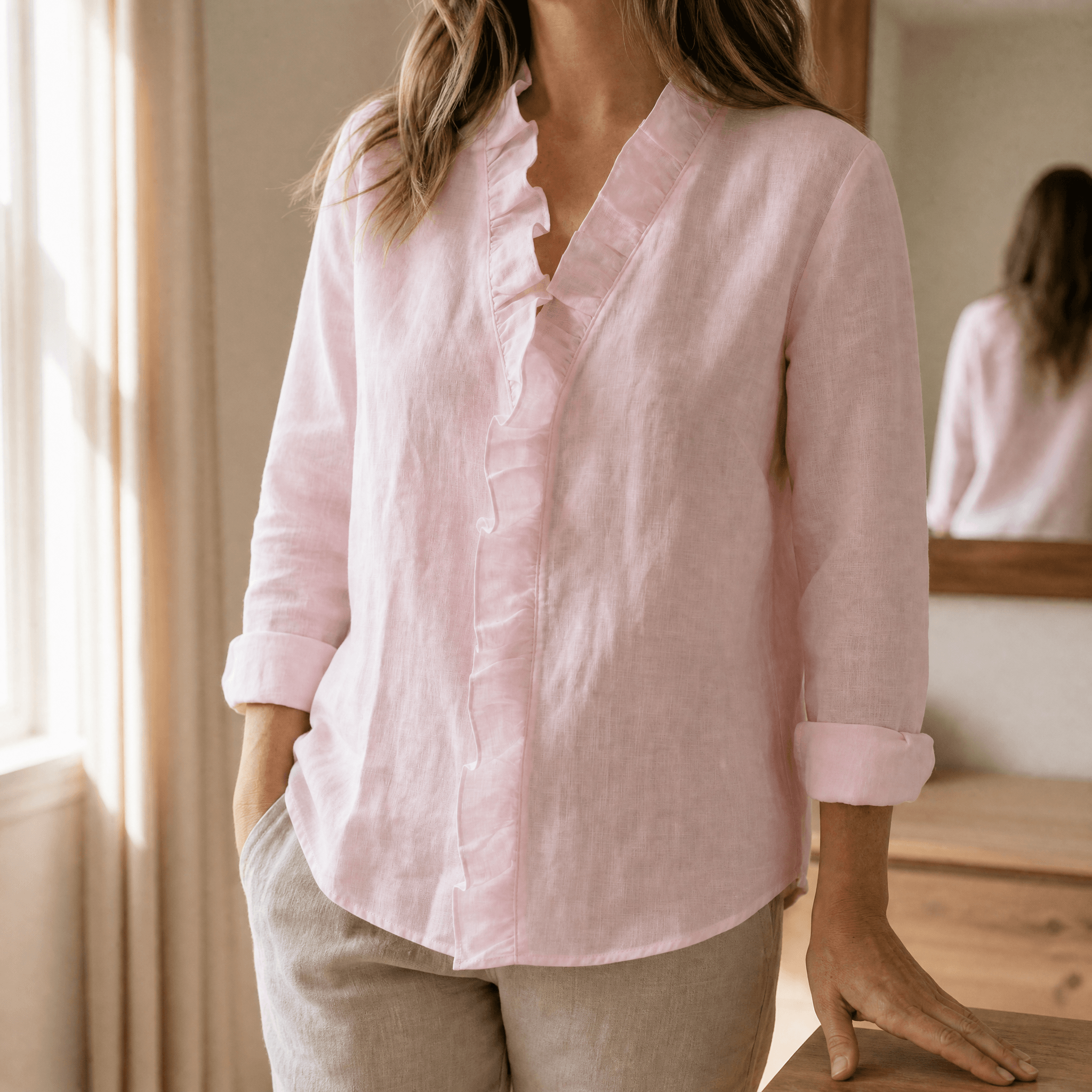 Women's Ruffle Neck Long Sleeve Blouse