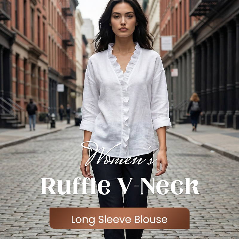 Women's Ruffle Neck Long Sleeve Blouse
