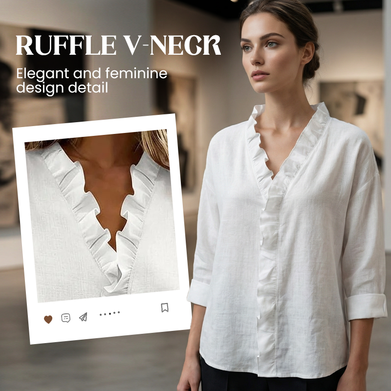 Women's Ruffle Neck Long Sleeve Blouse
