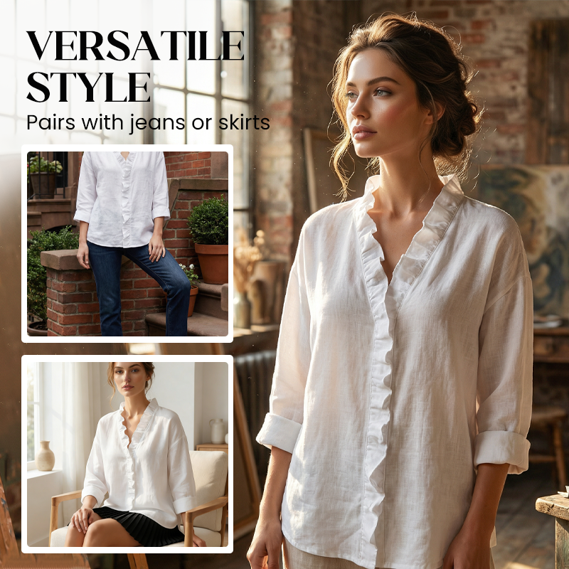Women's Ruffle Neck Long Sleeve Blouse