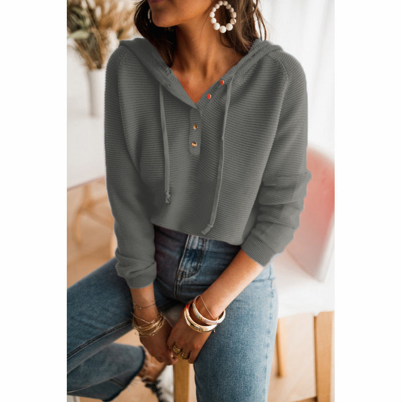 Women's Button Front V-Neck Long Sleeve Top
