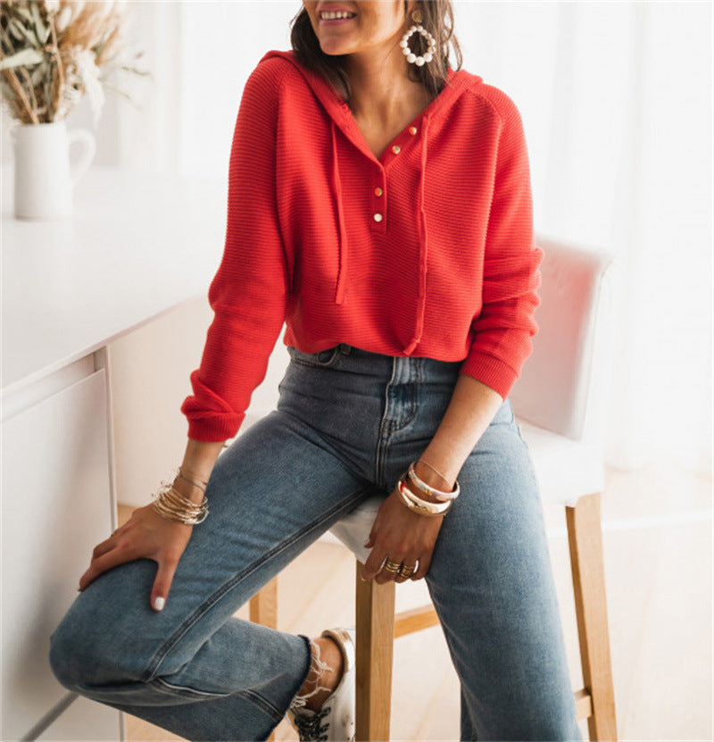 Women's Button Front V-Neck Long Sleeve Top